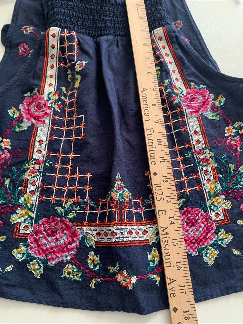 Free People Navy Embroidered Floral Halter Tank 60% Linen - Picture 6 of 8
